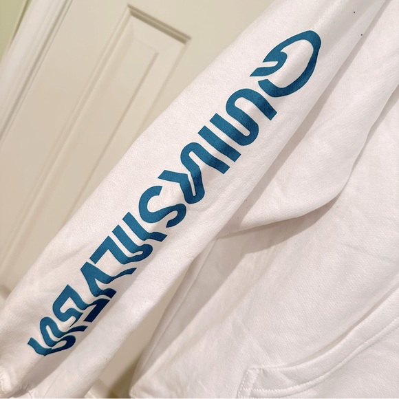 New Quicksilver White Hoodie with Blue Logos Size Large - Picture 3 of 5